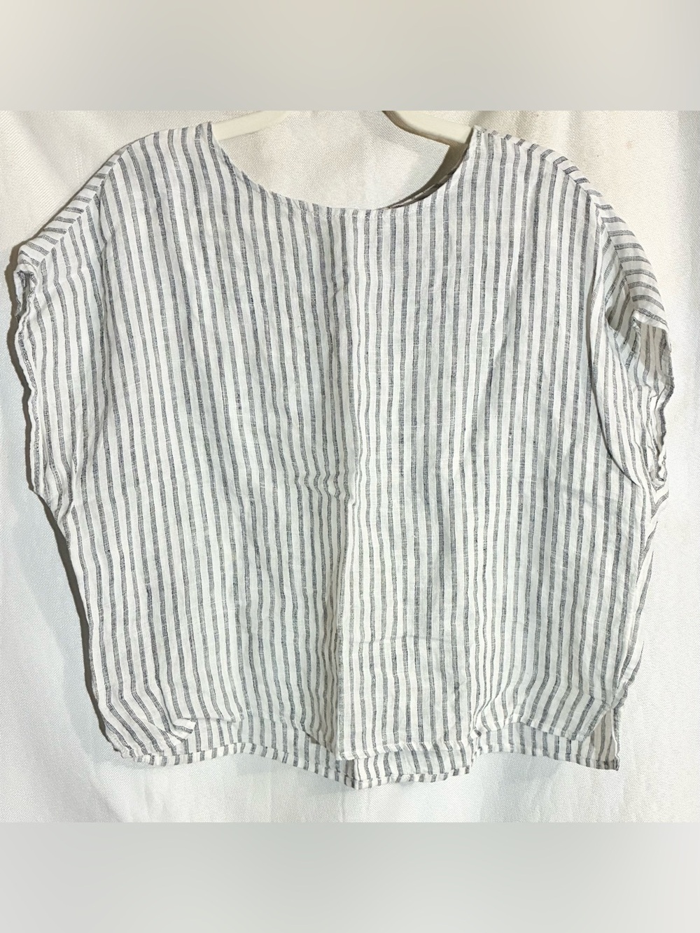 Tahari Linen Boxy Crop Top Sz XL Stripes Mop Button Beachy Resort Vacation